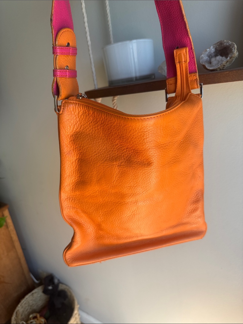 Maxx New York Orange Shoulder Bag with Pink Strap